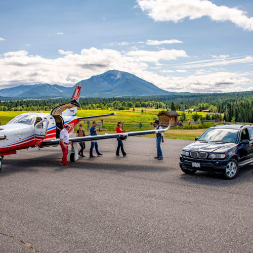 plan arriving on private airstrip at Echo Valley Ranch & Spa